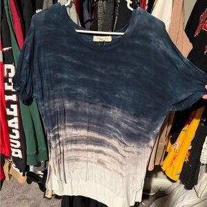 Free People Blue and White Gradient Short Sleeve Top